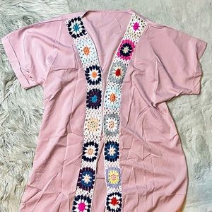 Crocheted Pastel Pink Long Duster Robe Sz S